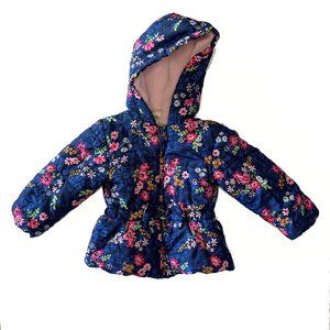 Little Me Girls Floral Hooded Jacket Coat Size 2T - Bow at Waist - Darling!